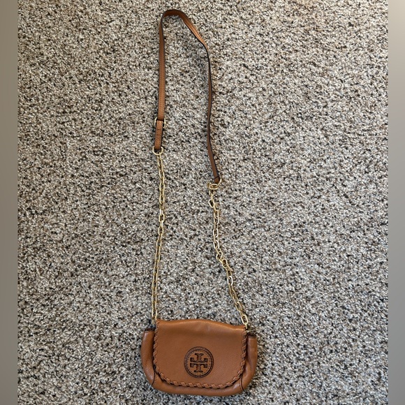 Tory Burch Brown Leather Snap Chain Mini Crossbody Clutch - Picture 2 of 7